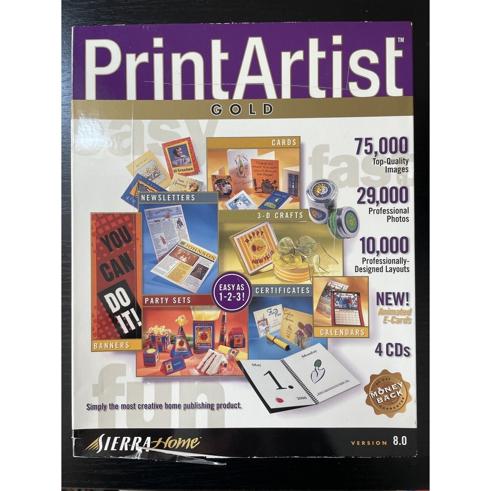 Print Artist Gold computer set Version 8.0 Sierra Home 1999 PC
